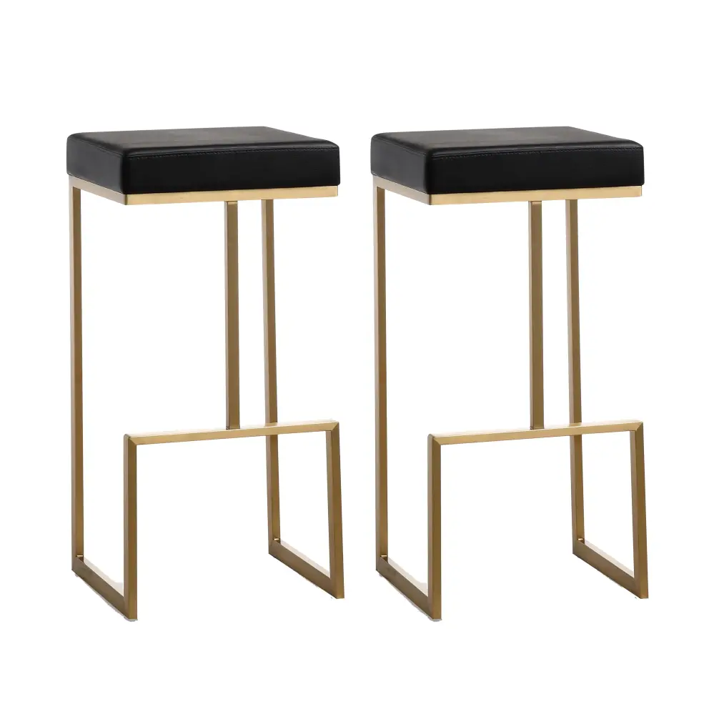 Ferrara Black Performance Vegan Leather and Gold Steel Barstool - Set 2