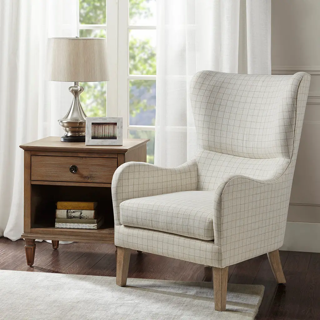 Arianna Swoop Wing Chair Beige Solid Wood Accent Chair jla