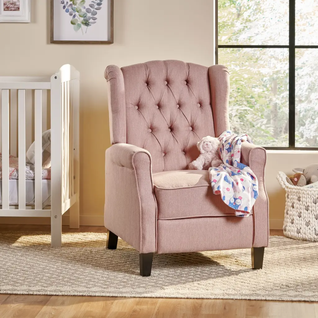 28 Inch Wide Manual Wing Chair Recliner Light Pink Fabric nh-ocean furniture