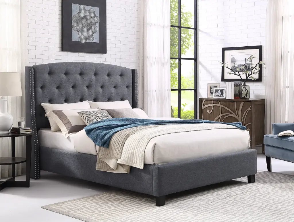 Nantarre Button Tufted Wingback Upholstered Bed Nail Head hz