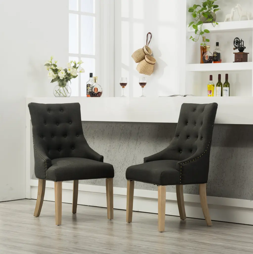 Charcoal Button Tufted Solid Timber Wingback Hostess Chairs Nailhead Trim hz