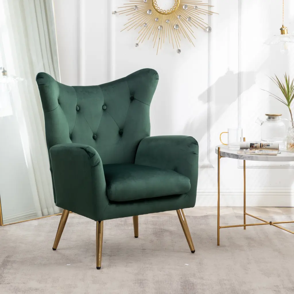 Sovarol Velvet Button Tufted Wing Back Accent Chair Green Velvet hz