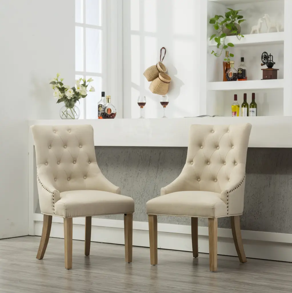 Tan Button Tufted Solid Timber Wingback Hostess Chairs Nail Heads hz