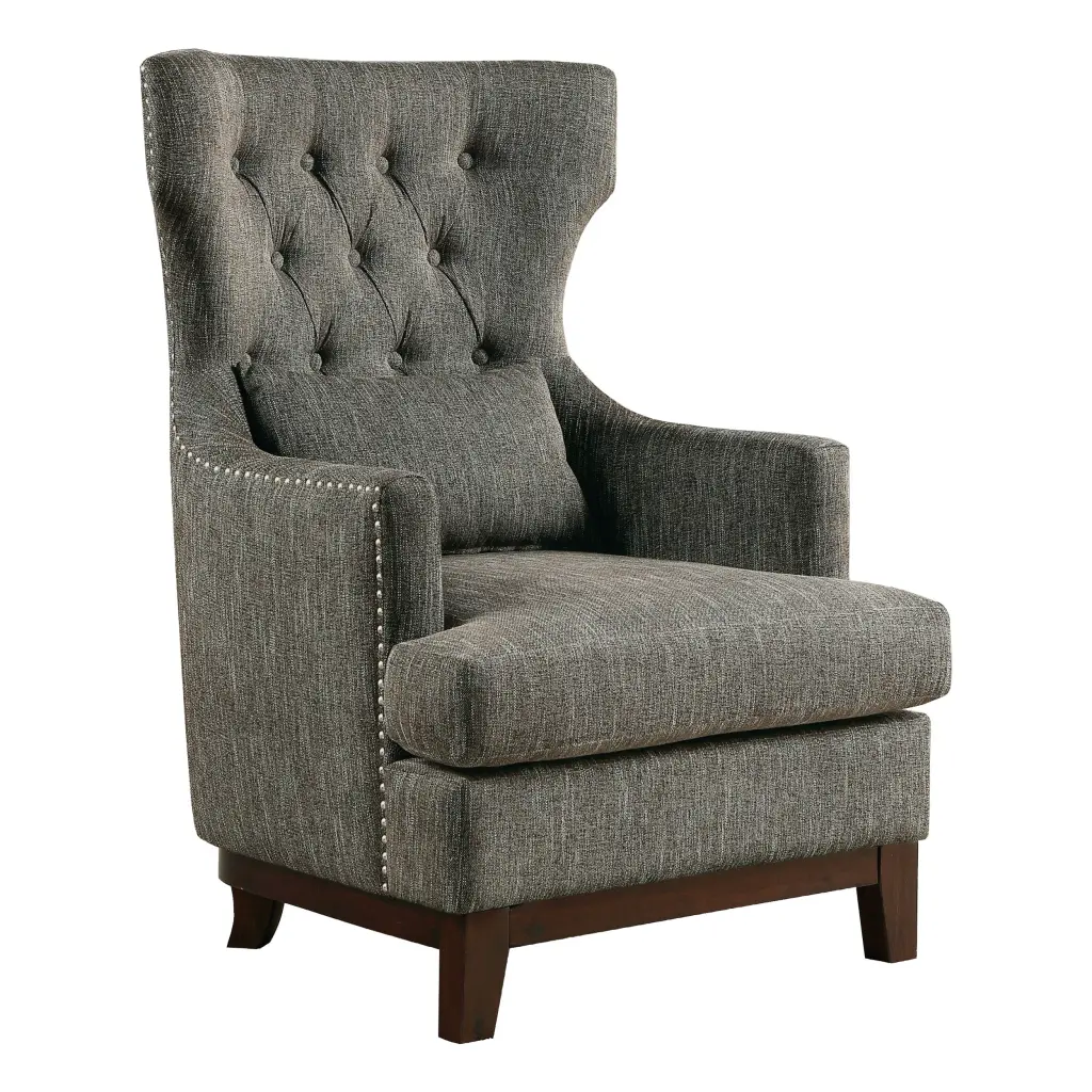 Button Tufted Wing Back Accent Chair Gray Upholstered Pillow 1Pc kanepe