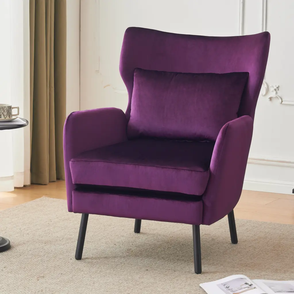 Wing Back Velvet Accent Chair Modern Living Room Armchair Comfy Upholstered Lounge Chair nh-cozy home
