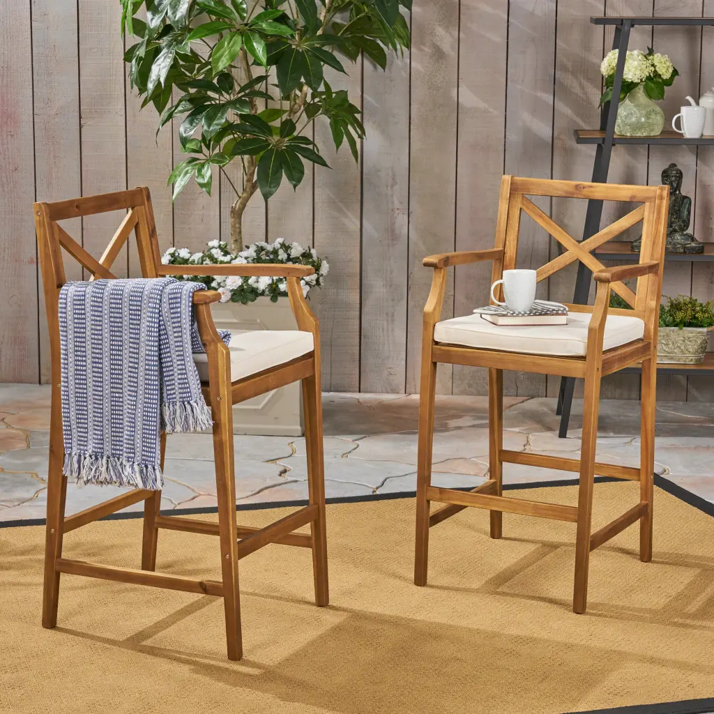 Perla Barstool Brown Acacia Wood Counter Height Stool nh-home living