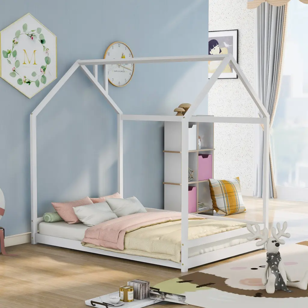 Houtilize Full Size Wood Bed Frame White Solid Wood Old SKU WF281436AAK lucky furniture
