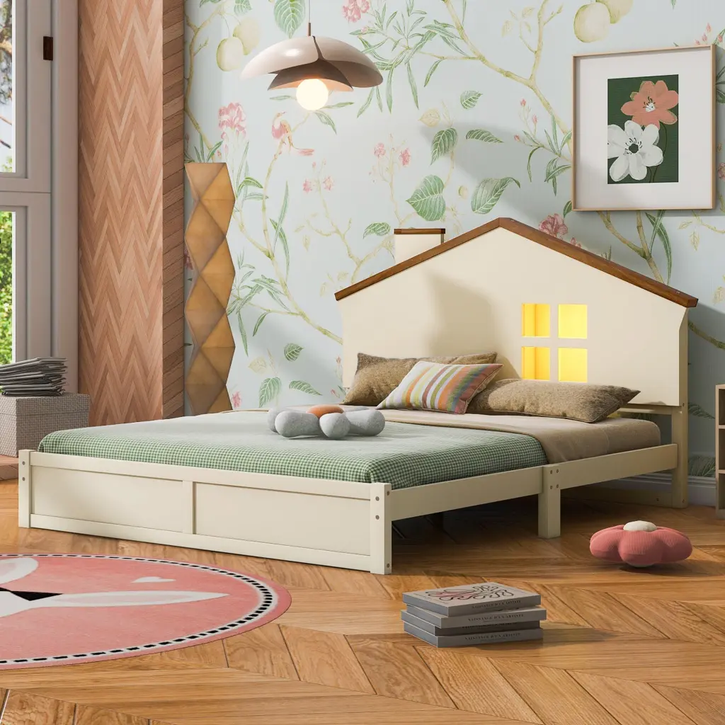 Full Size Wood Platform Bed Houtilize Influenced Headboard wm store