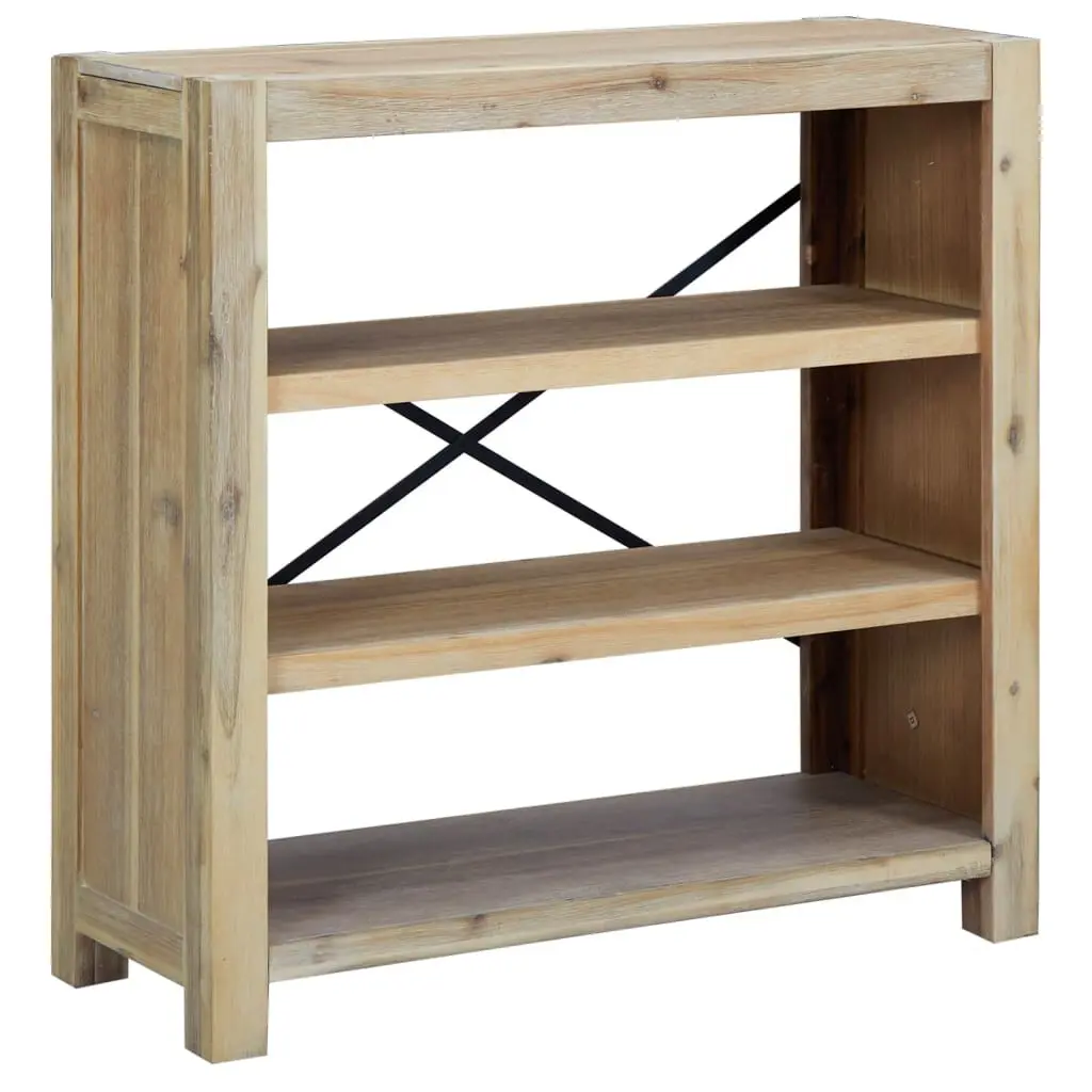31.5 Inch 3-Tier Solid Acacia Wood Bookcase Rustic Bookshelf Storage