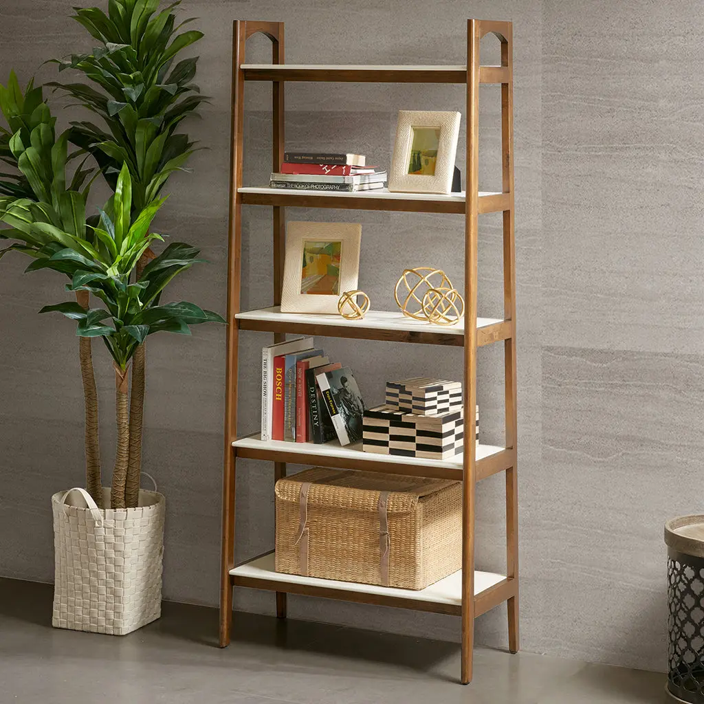 Shelf Bookcase Off White Pecan Wood jla