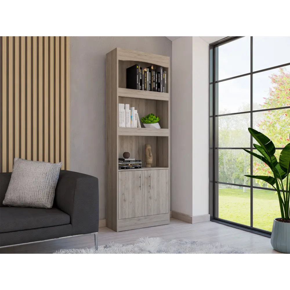 Dozza Bookcase Three Shelves and Double Door Cabinet - Metal Hardware rta mubles colombia