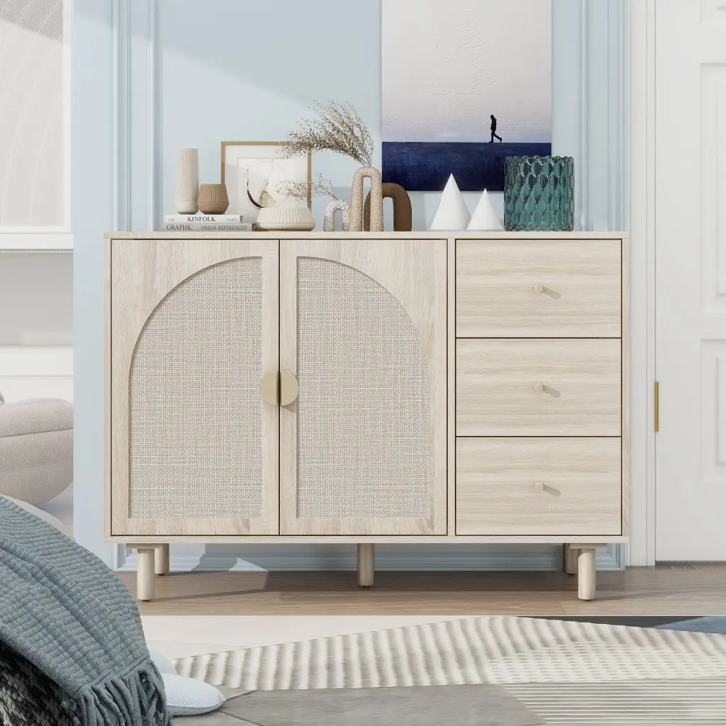 2 Door 3 Drawer Cabinet Natural Wood Bedroom Living Room Study Storage Furniture rnb