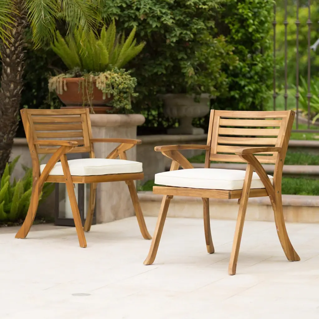 Hermosa KD Wood Dining Chair Set 2 Teak Acacia Wood gardenpara can