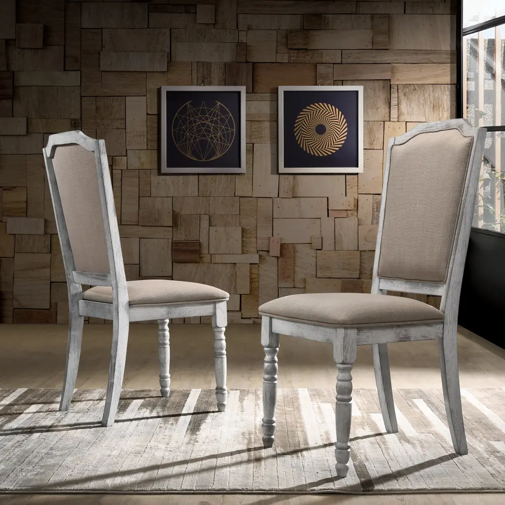 Iris Turned Leg Wood Dining Chair Set 2 Gray Polyester Blend hz