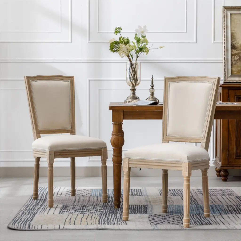 French Style Solid Wood Square Back Dining Chair Linen Upholstery yijian furniture co.- ltd