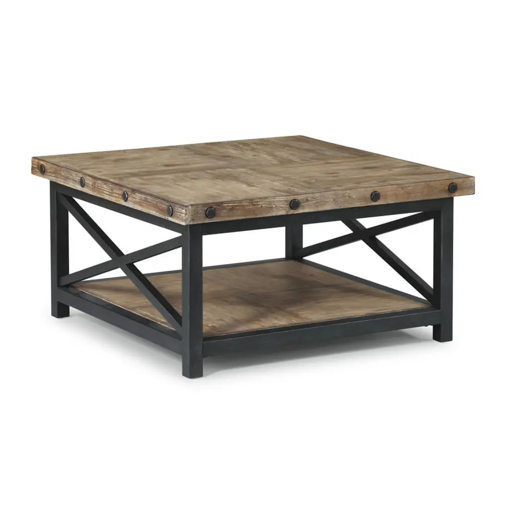Bowery Hill Square Farmhouse Wood Coffee Table Light Brown Rustic Living Room Table