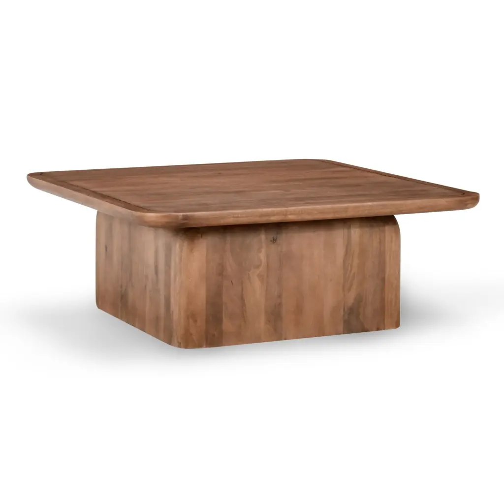 Benjara Loe 48 Inch Square Coffee Table Solid Mango Wood Platform Plinth Base Convenience Concepts