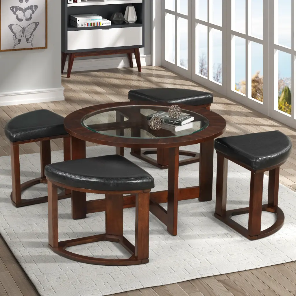 Copper Grove Kavanur Solid Wood Coffee Table and Chairs Set