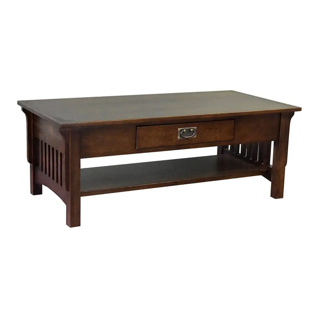 Crafters and Weavers Arts and Crafts 1 Drawer Wood Coffee Table Walnut