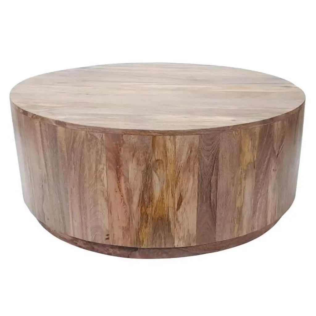 42 Inch Natural Solid Wood Round Coffee Table Rustic Living Room Furniture Fancy Fixtures