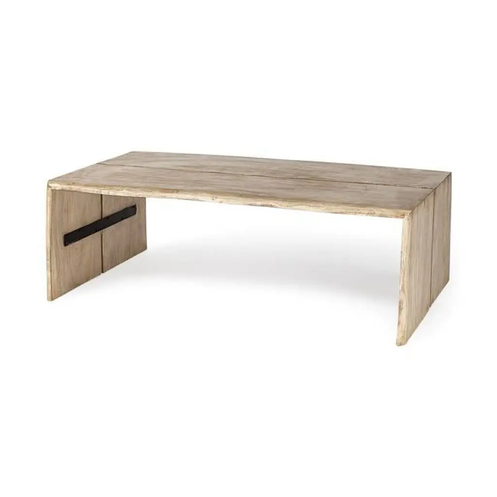 HomeRoots 376299 Rectangular Solid Wood Coffee Table Light Brown 16 x 48 Inch