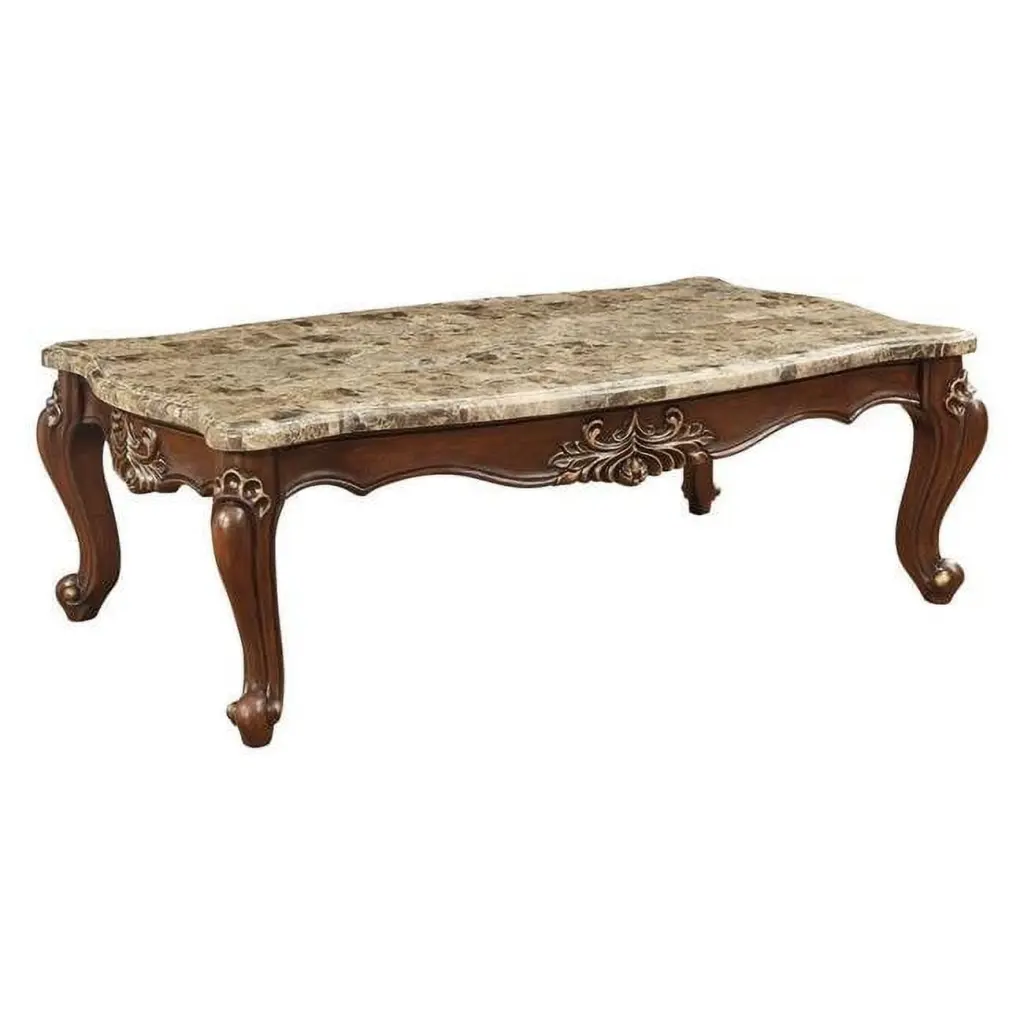HomeRoots 34 x 60 x 20 Marble Walnut Wood Coffee Table