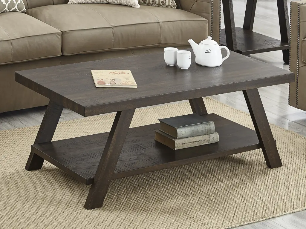 Athens Contemporary Wood Shelf Coffee Table Weathered Espresso hz