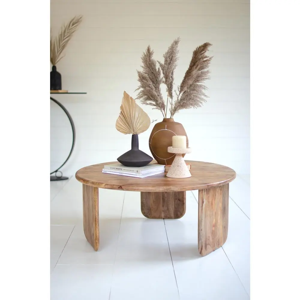 Kalalou Inc Round Mango Wood Coffee Table Wood Base Rustic Living Room