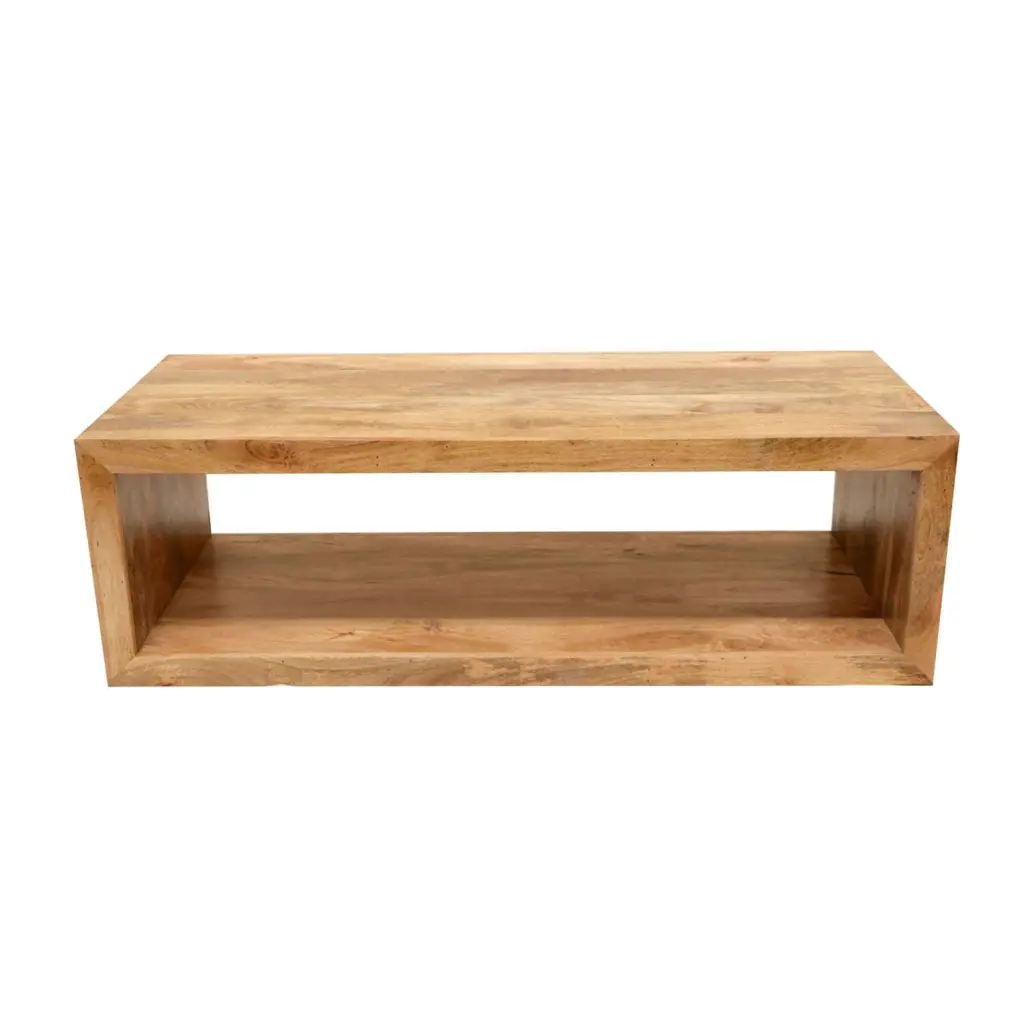 Miekor Furniture 58 Inch Mango Wood Coffee Table Open Cube and 1 Shelf Natural Brown