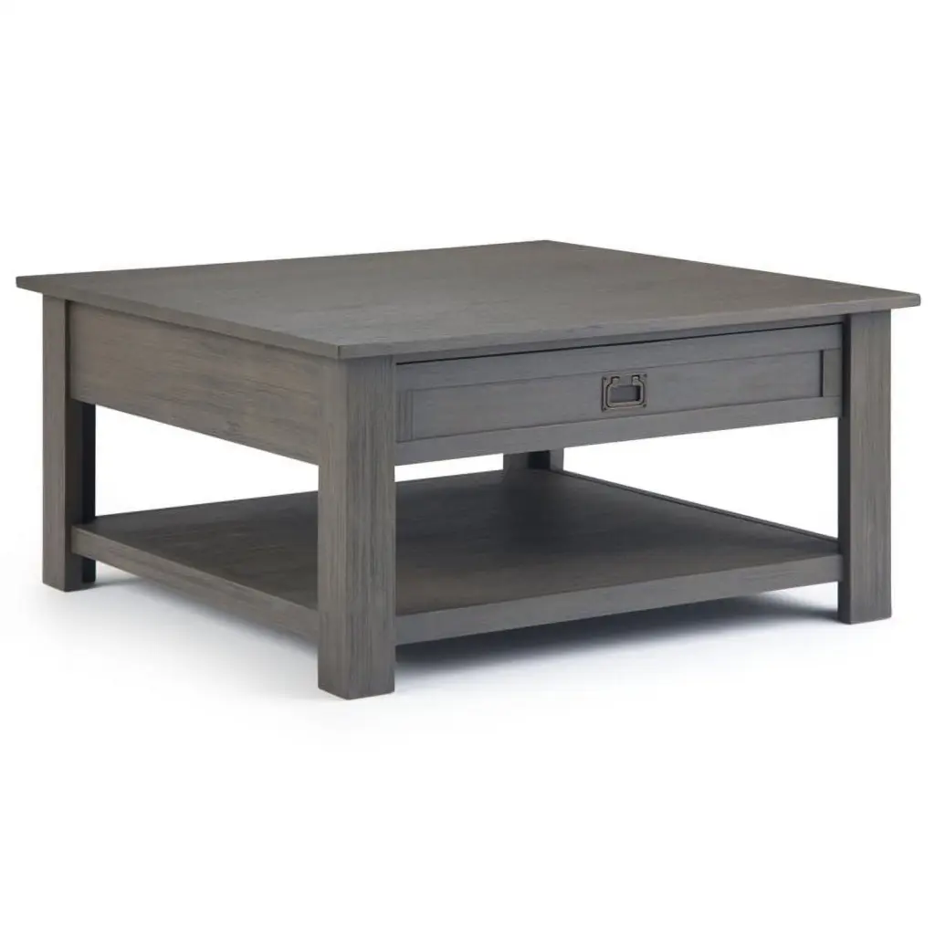 Pemberly Row Solid Acacia Wood 38W Square Rustic Coffee Table Farmhouse Gray