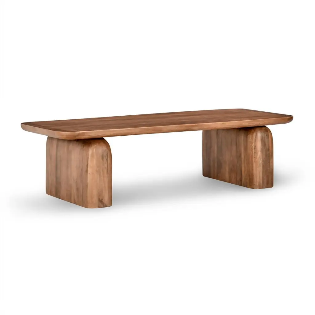 Pemberly Row 68 Wood Coffee Table Natural Umber Sculpted Curves