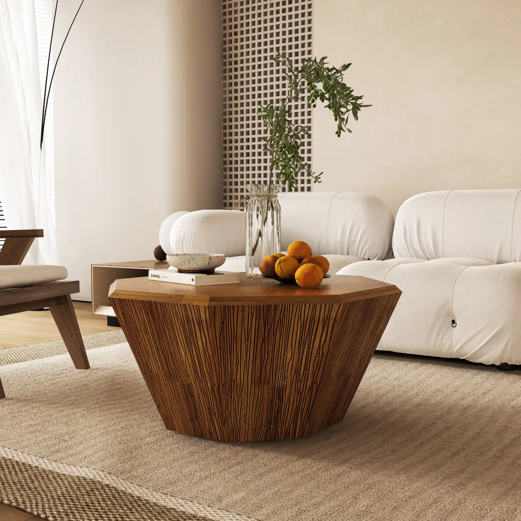 31.5 Inch Octagonal Log Hue Rubber Wood Coffee Table rnb