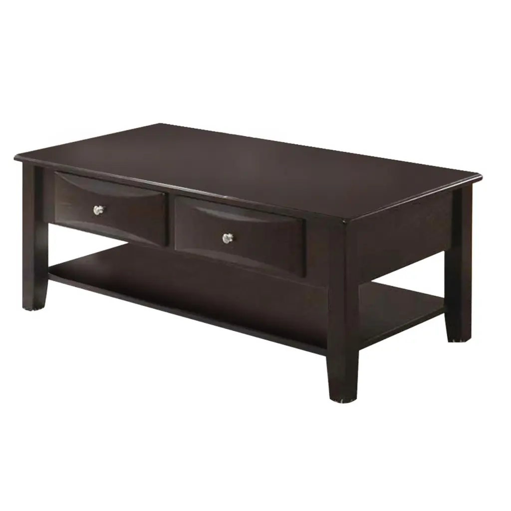 Wooden Coffee Table 2 Spacious Drawers Brown Wood and Metal Frame royal hampton