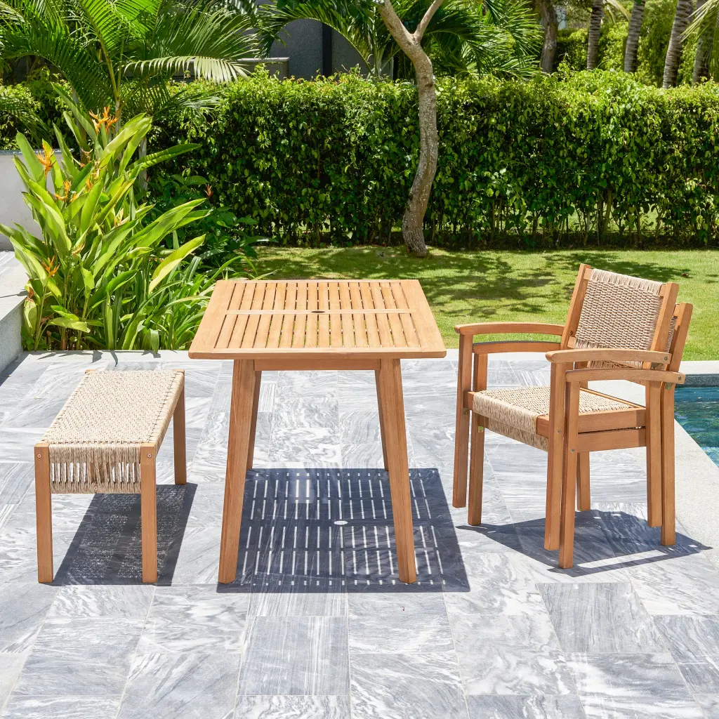 Mauricio 4 Piece Acacia Wood Dining Set Stacking Chairs Natural Finish sol