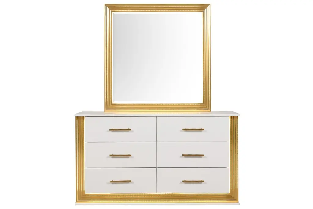 Obsession Contemporary Style 6 Drawer Gown Made Wood & Gold Fixtures galaxy home furnishings