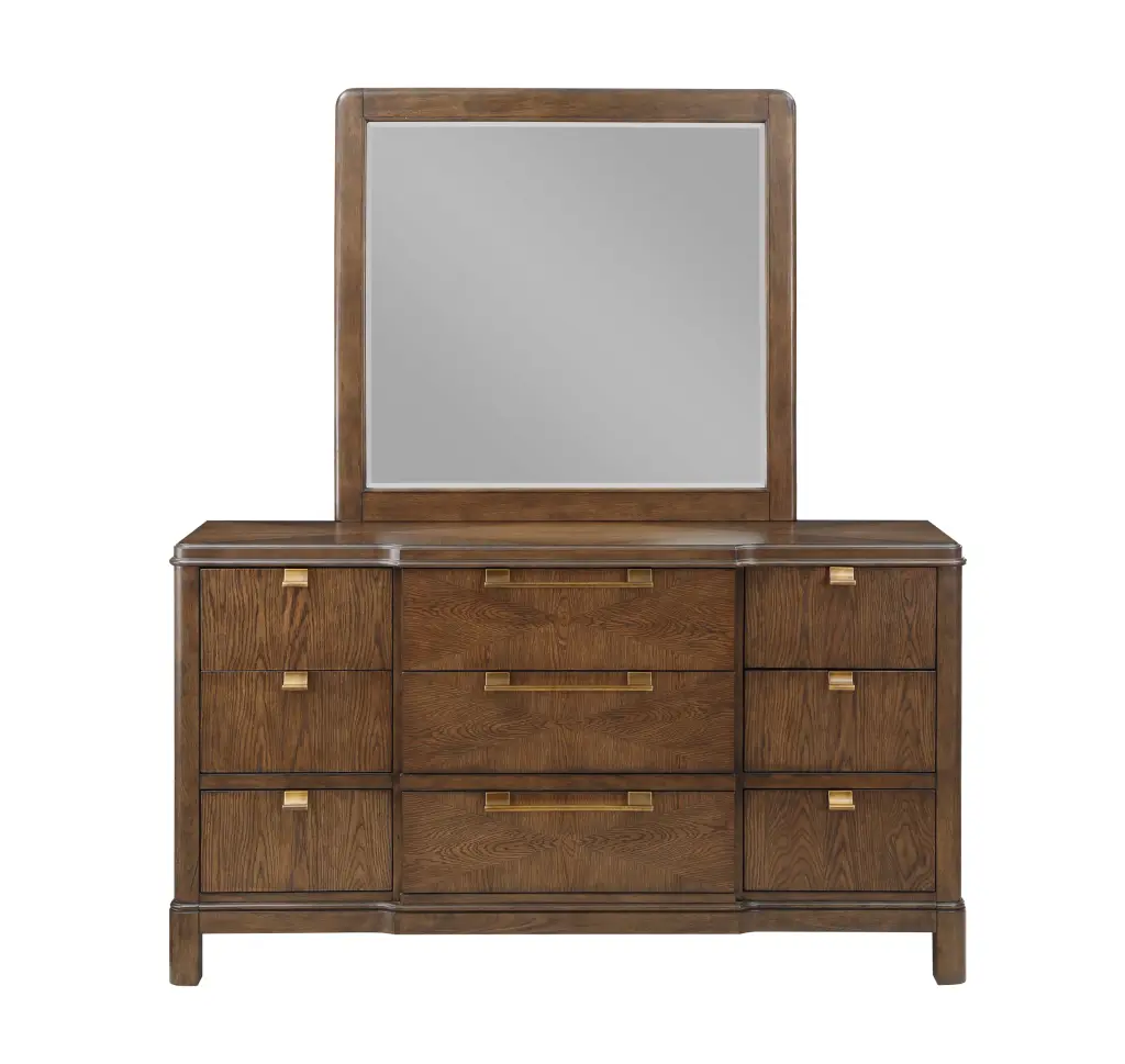 Milan Dresser and Mirror Dark Brown Timber Bedroom Chest Drawers steve silver furniture