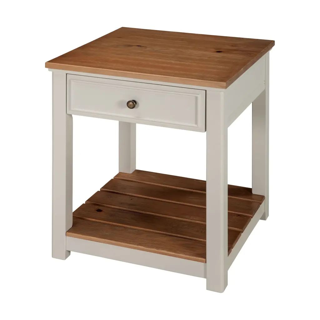 Alaterre Savannah End Table Ivory Natural Wood Top
