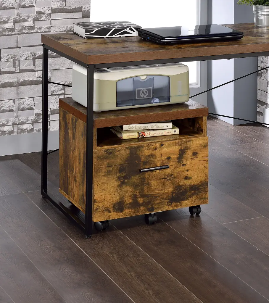 Bob Weathered Oak & Black Finish File Cabinet Oak Metal Synthetic Wood Storage Cabinet urban nest
