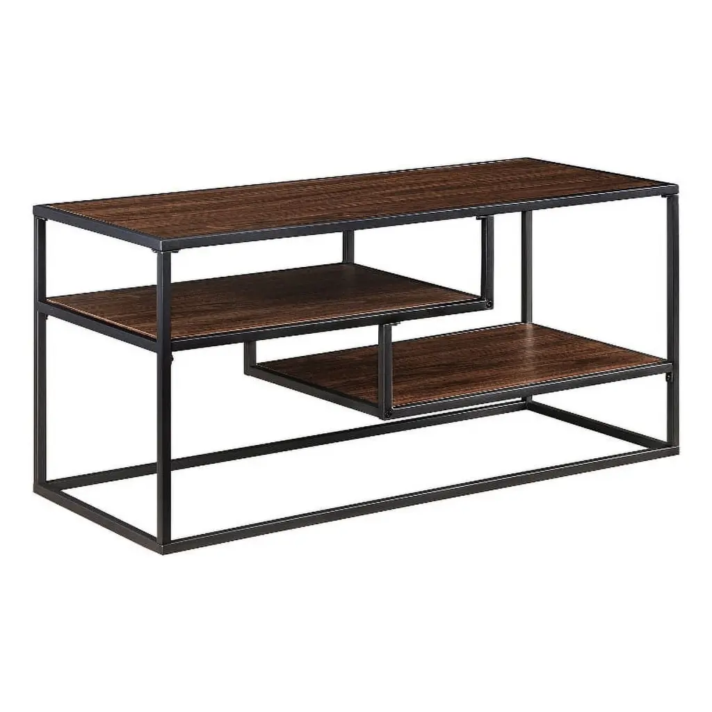 40 Contemporary Metal and Wood TV Stand Dark Walnut Media Console Living Room Walker Edison