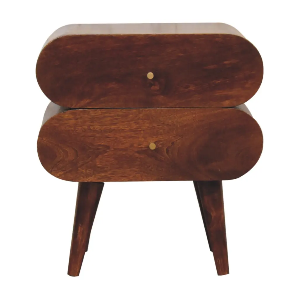 Solid Wood Bubble Chestnut Bedside Table 2 Drawers Brown Finish artisan furniture