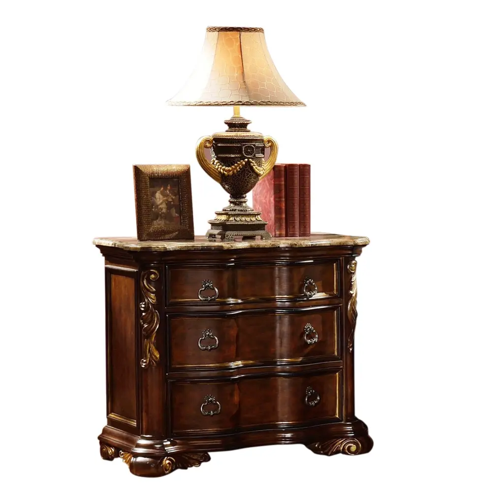 Traditional Style Night Stand Dark Walnut Wood Bedside Table Drawer galaxy home furnishings