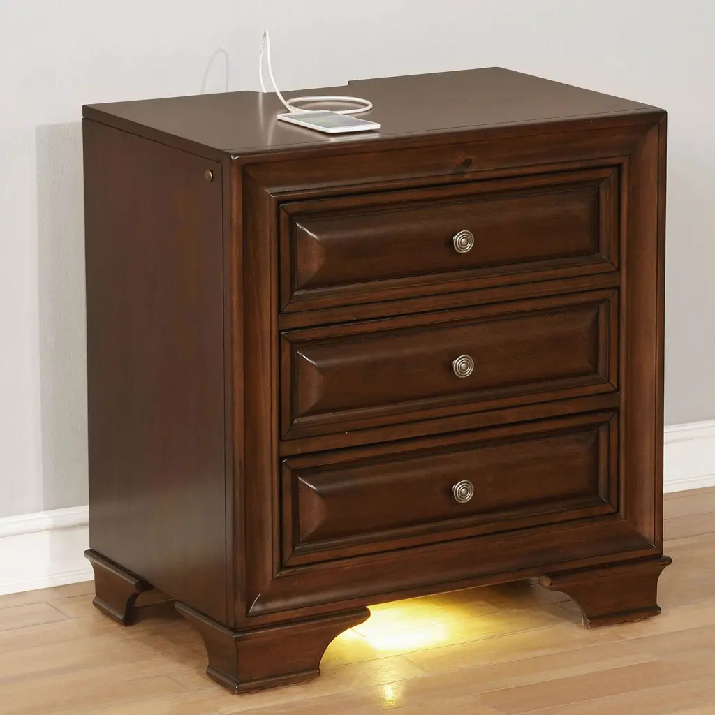 Brown Cherry Solid Wood Nightstand Nickel Round Knob Transitional kanepe