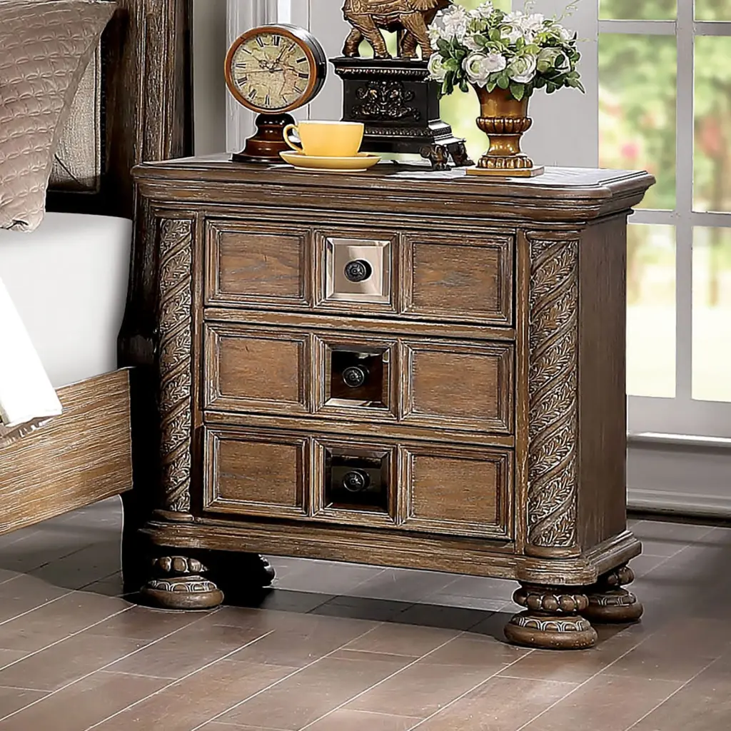 Transitional Rustic Natural Tone 1Pc Nightstand Only Solid Wood 3 Drawer Storage kanepe