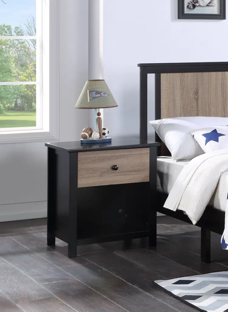 Connelly Nightstand Black Vintage Walnut Black Solid Wood Classic Design simple living