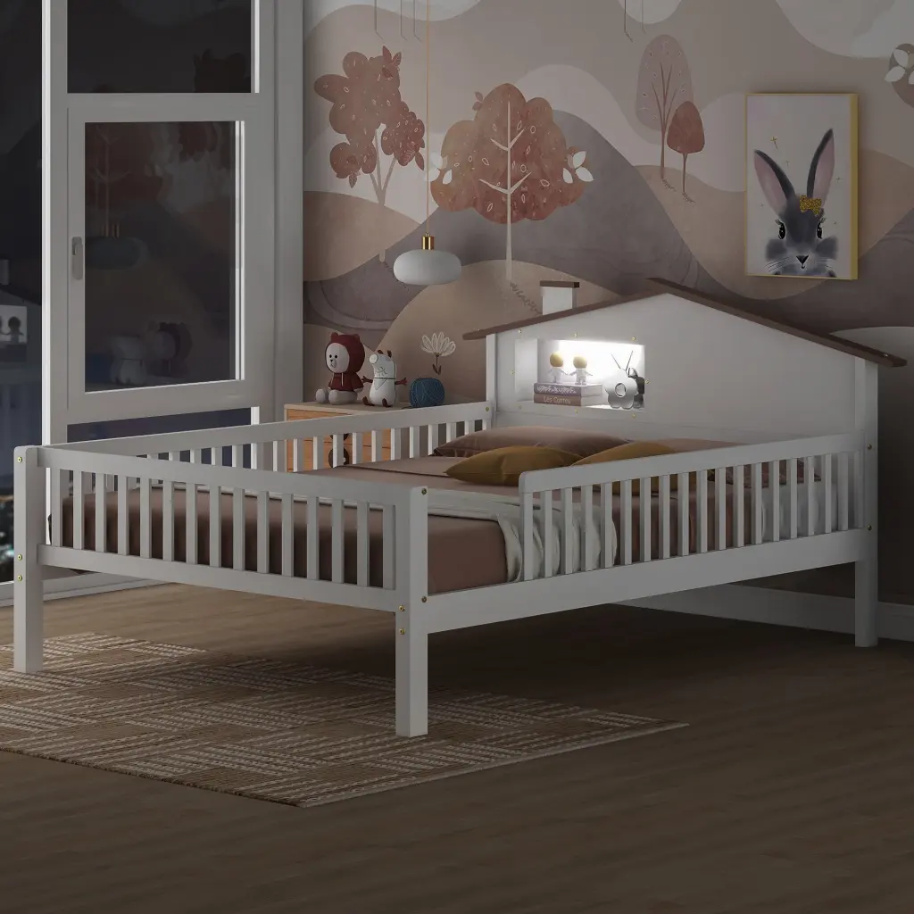 Full Dimensions Wood Platform Bed Houzz Influenced Headboard LED and Storage wm store