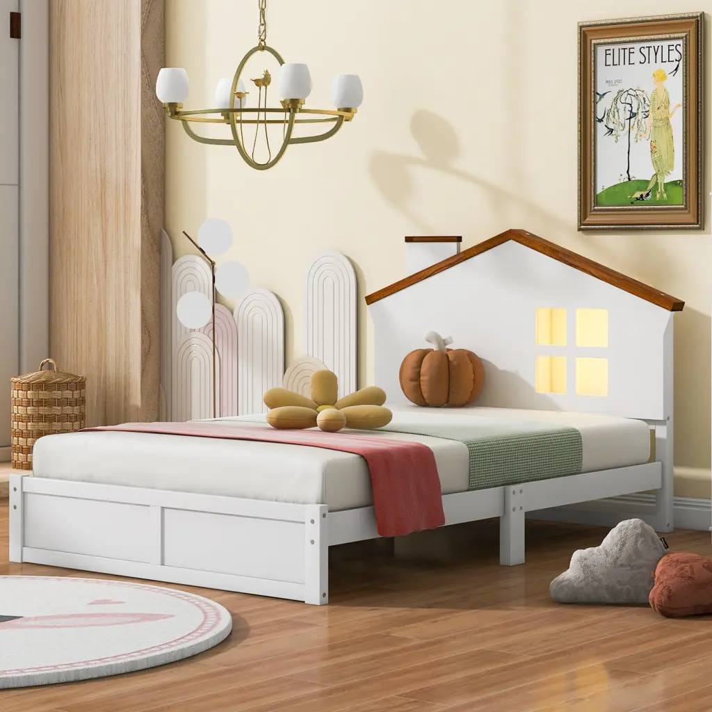 Twin Dimensions Wood Platform Bed Houtilize Influenced Headboard Solid Construction wm store