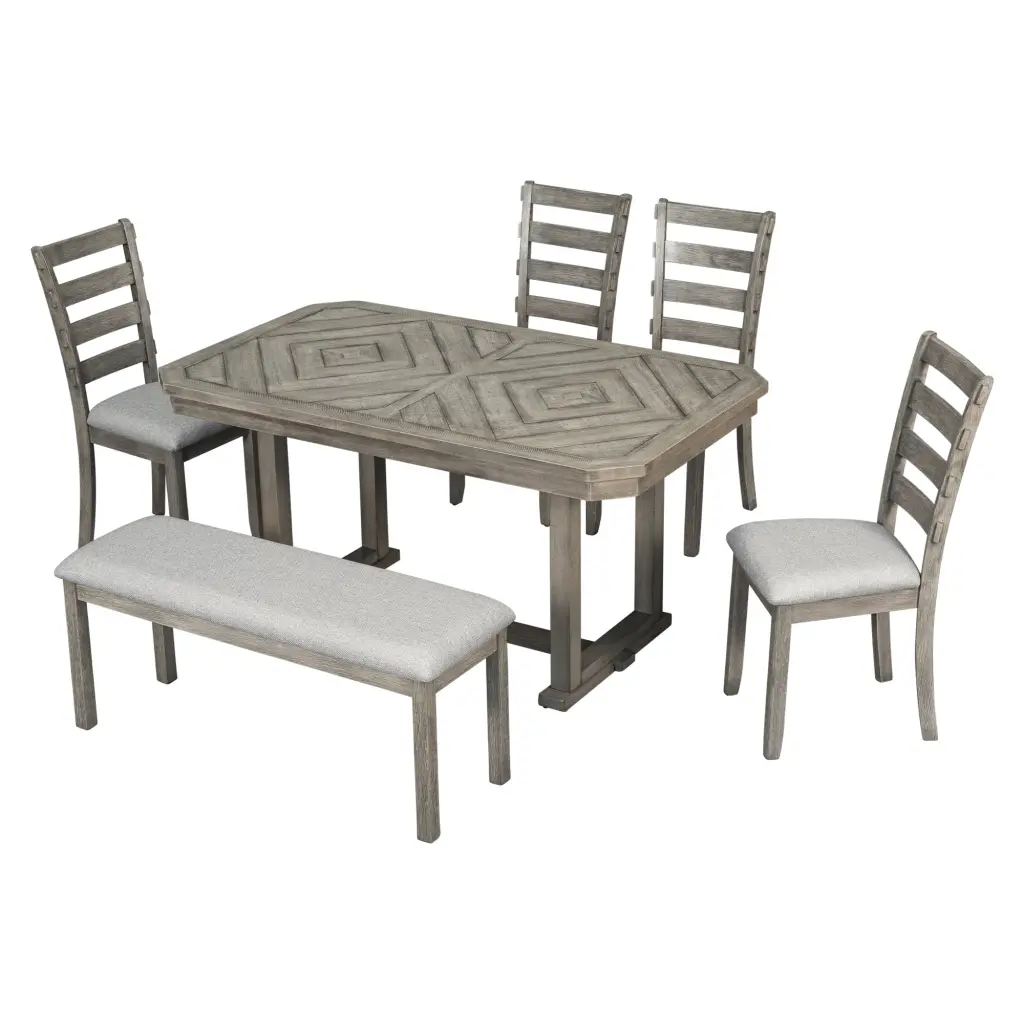 6 Piece Elastomer Timber Dining Table Set Beautiful Wood Grain Pattern trexm