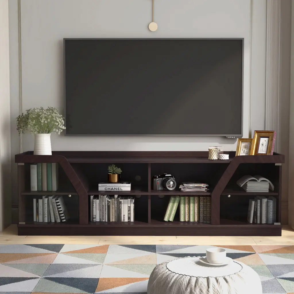 24/7 Shop At Home Nika Living Room Wood 8-Shelf TV Stand Espresso Finish
