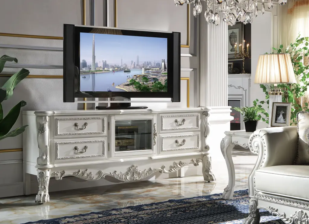 ACME Dresden Wooden TV Stand Bone White Acme Furniture