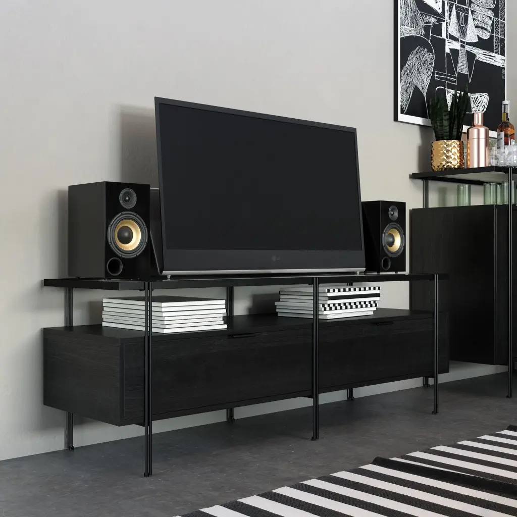 Ameriwood Home Vance TV Stand TVs up to 60 Inches Black Oak Finish